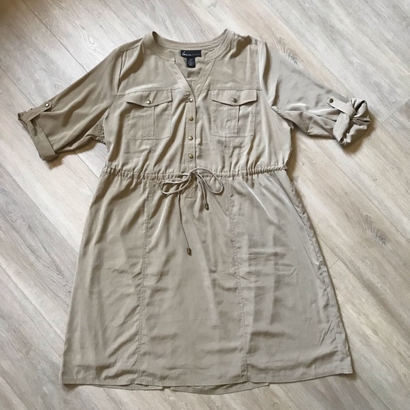 Lane Bryant Dresses & Skirts - Lane Bryant Tan Button-Up Dress with Drawstring Waist